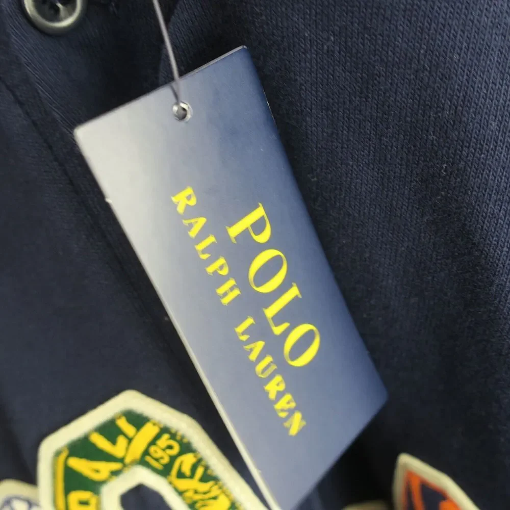 Ralph Lauren Polo Sweatshirt Mens 2XB Blue Hooded Baseball Jersey Shirt Spellout